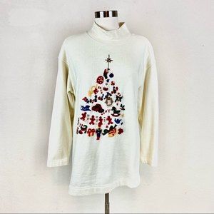 Westbound Vintage Embroidered Mock Neck Christmas Tree Sweatshirt